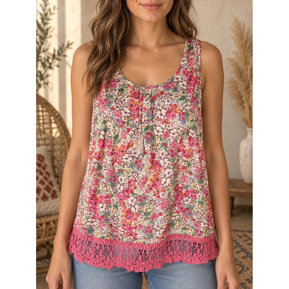 544. Boho Spirit at M&Co Cotton Sleeveless Top Crochet Lace Trim Size 12